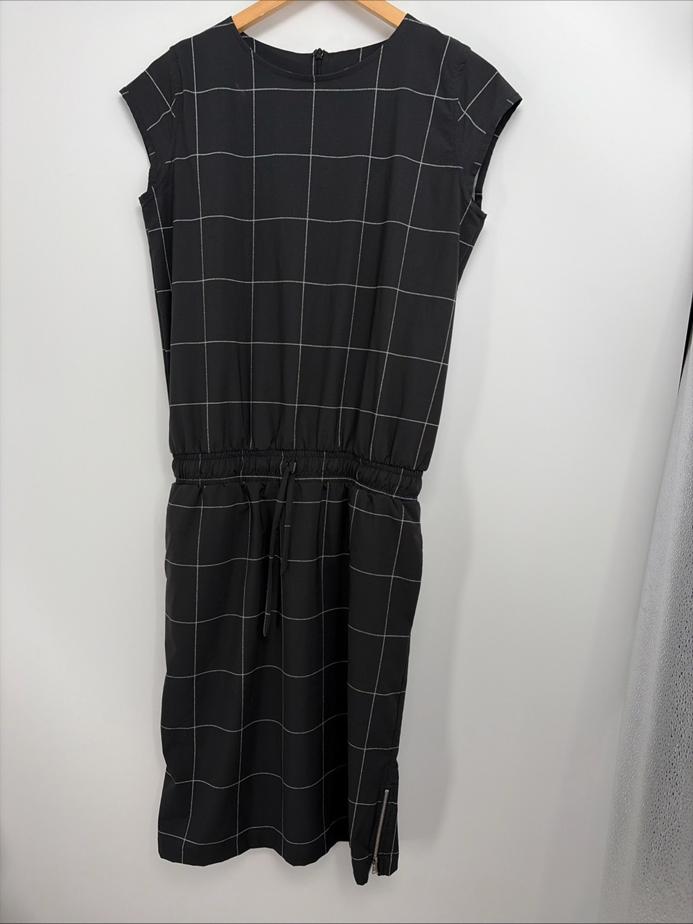 Albion Going Places Dress Black Windowpane Nylon Pockets Travel Small Tall
